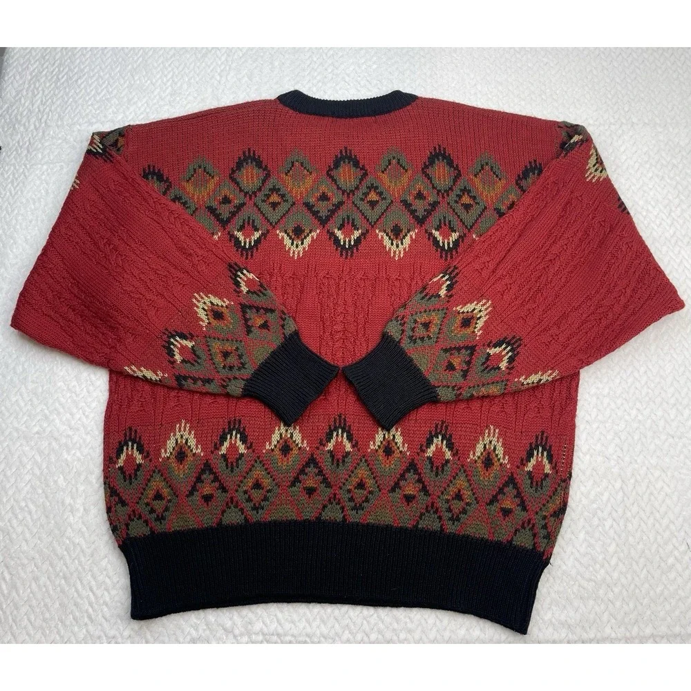 Vintage AGGIO Acrylic Wool Knit Sweater Men's‎ XL Aztec Navajo Coogi Cosby
